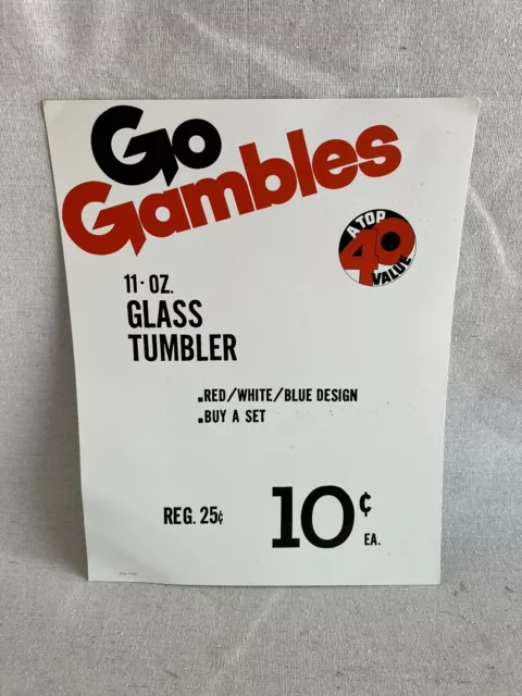 14”x11” VINTAGE GAMBLES STORE SIGN OLD ADVERTISING $0.10 Tumblers