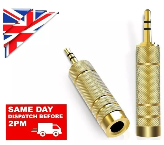 BIG to SMALL Headphone Adapter Converter Plug 6.35mm to 3.5mm Jack Audio GOLD