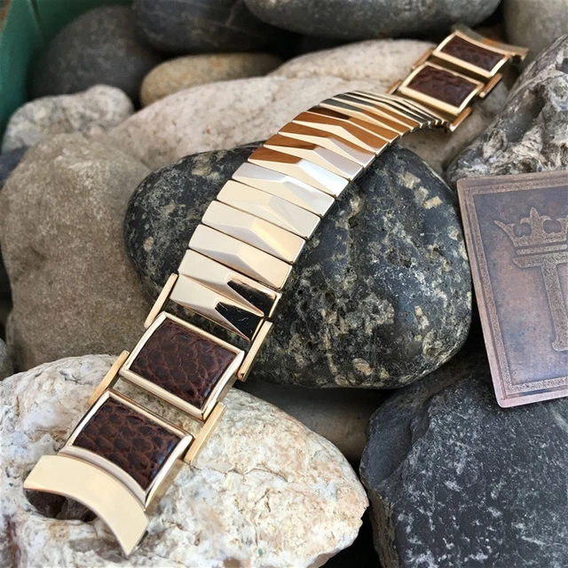 1950s Mid-Century Modern Flex-Let Gold-Filled& Lizard Premium Vintage Watch Band