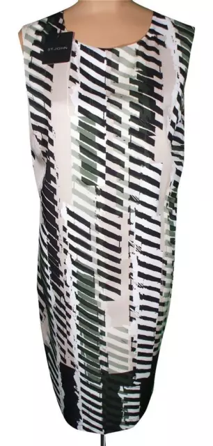 NWT ST. JOHN Knits Stencil Stripe Print Stretch Silk Crepe Dress sz 12 $1045