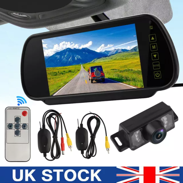 Wireless Car Van Bus Rear View Kit 7" LED Mirror Monitor +IR Reversing Camera UK