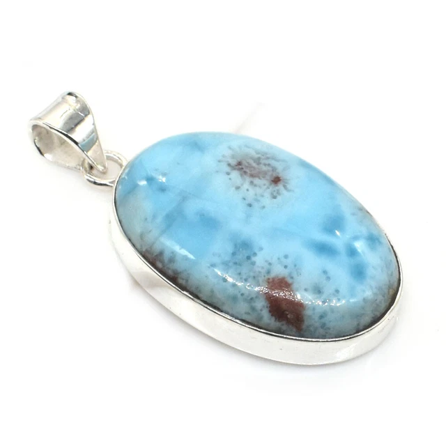 Oval Larimar 925 Sterling Silver Pendant Natural Stone Pendant Jewelry 2''