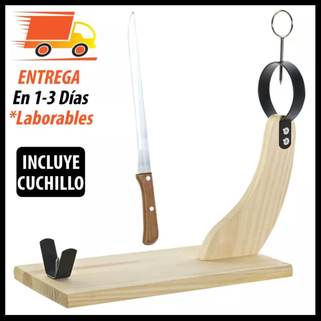 Jamonero de Madera de Pino Con Cuchillo de Acero Inoxidable Soporte Jamonero