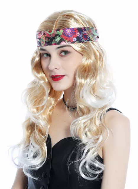 Perücke Damen Frauen Stirnband lang blond platinblond gesträhnt Hippie 70er