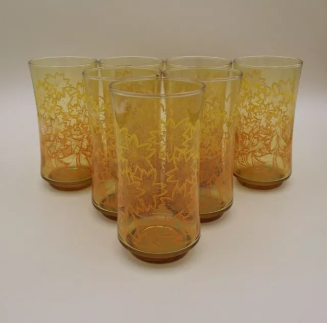 Libbey 12 oz Tumblers Set of 4 Amber Orange Autumn Glasses Vintage set of 7