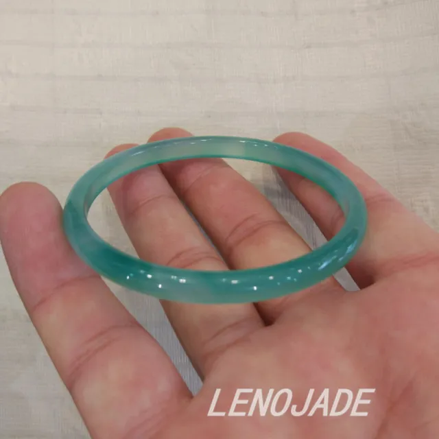 Small Size Natural Icy Translucent Green Jade Bangle Bracelet 54MM