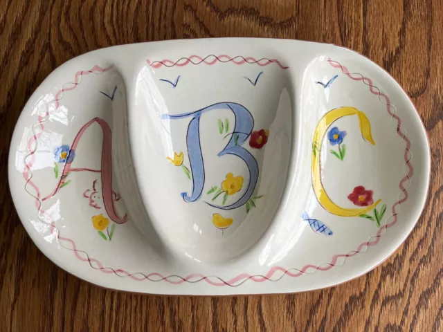 Vtg 1950s Strangl Pottery ABC Divided Child's Dish - hand painted