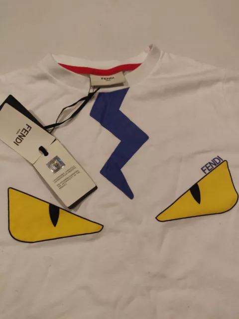 NWT NOS Fendi Roma Eyes Lightning Bolt Kids T-Shirt S/S White Size 10 (Yrs Old)