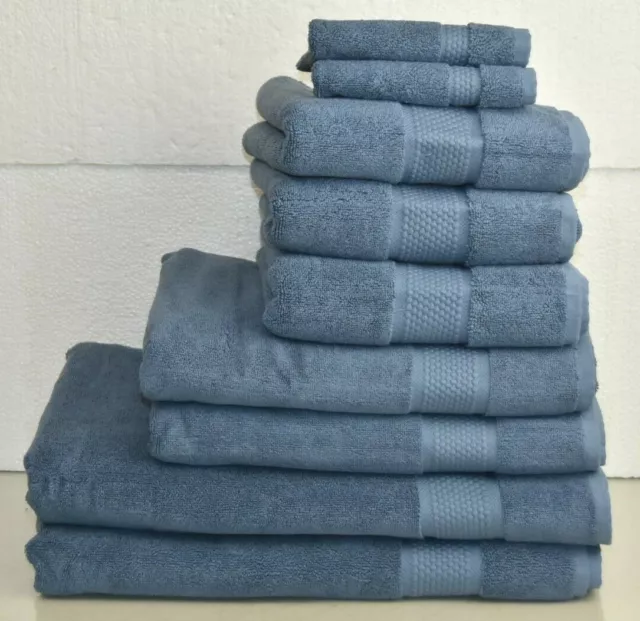 $530 NEW Frette 9 PC TOWEL SET Elisa Border Bath Sheet Hand Wash Mat Blue Towels