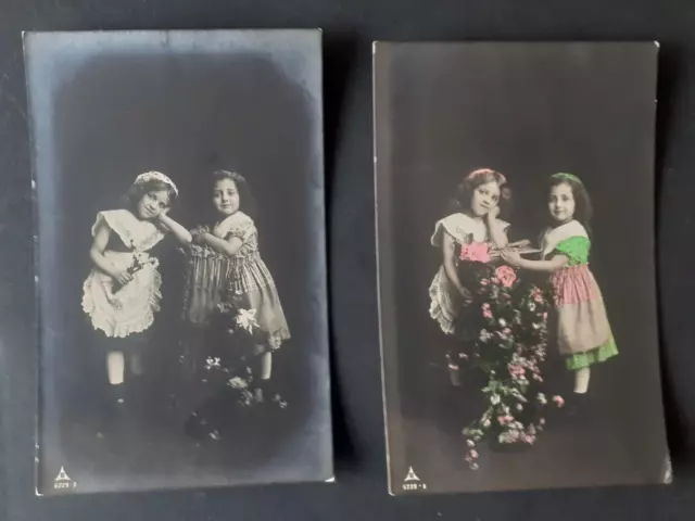 Two Young Girls - Flowers - Dutch Series -  Two Postcards