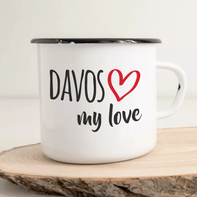 Davos my love Geschenk Idee Emaille Tasse Davos Kaffeetasse Souvenir Weihnachtsg