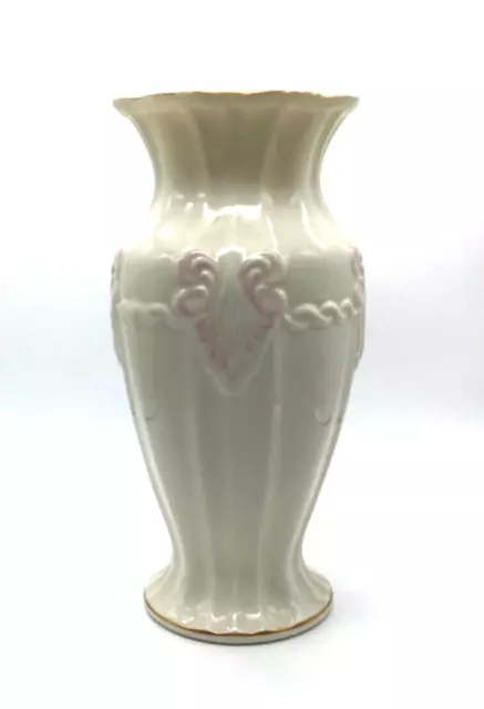 Belleek Ireland Georgian Shell Parian China Vase 9” Pink & Gold Trim