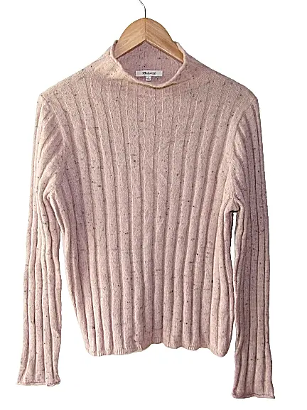 Madewell Size S Donegal Evercrest Pink Speckled Ribbed Cozy Mock Neck Sweater