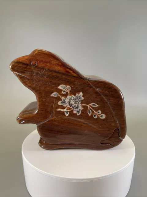 Frog Wooden Puzzle Box Handmade Wood Decorative Jewelry Trinket Box Vintage