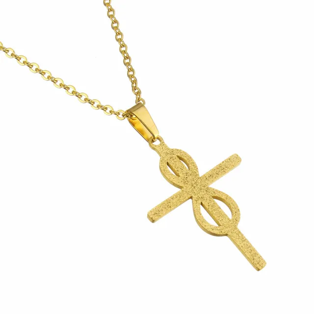 Halskette und Anhänger, Edelstahl, Goldfarben, Design "Kreuz", Damen