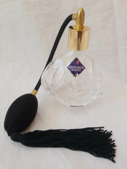 Edinburgh Crystal Perfume Bottle Atomizer Working Black Tassle