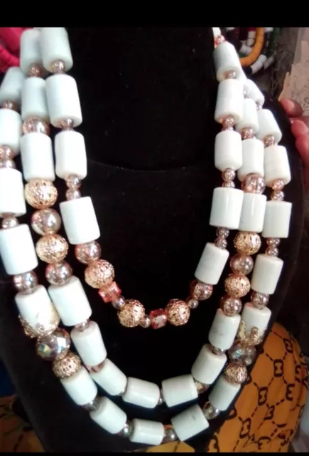 3 Layer Beautiful African Nigerian Beads Bridal Wedding Jewelry Necklace Set