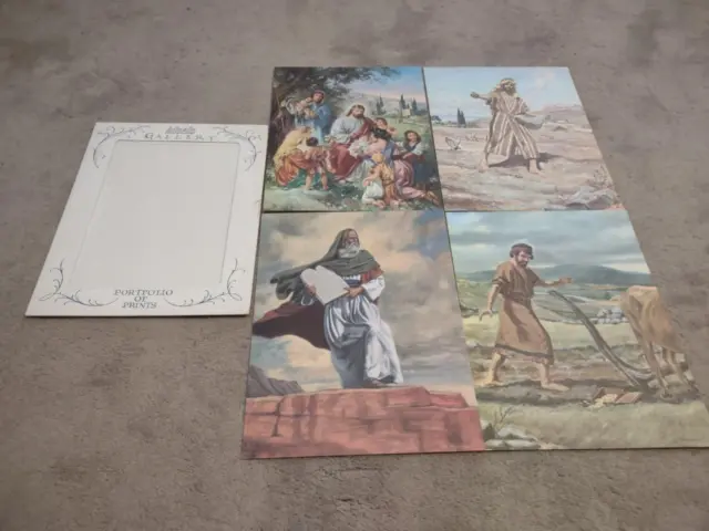 Vtg Ideals Gallery Set 4 Prints Jesus Blessing Children Moses Religious Bible