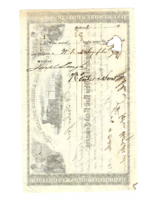 Civil War Era 1862 Johns Hopkins signed B&O Railroad Stock Certificate 2