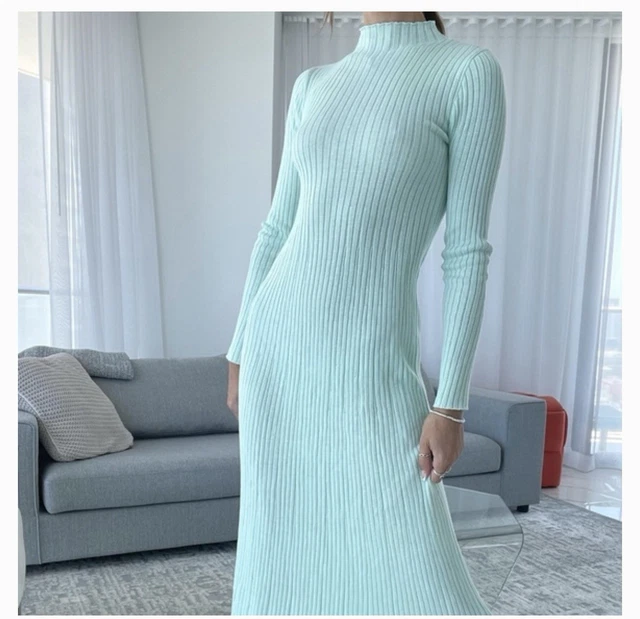 Sleeve Knitted Jumper Dress Zara ZARA KNIT MINT Green Knit Dress S Ruffle  Flare Shift Tent A Line Short Sleeve PicClick UK