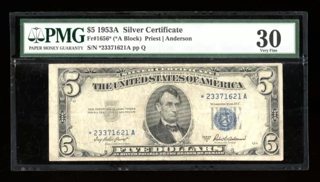 DBR 1953-A $5 Silver STAR Fr. 1656* PMG 30 Serial *23371621A
