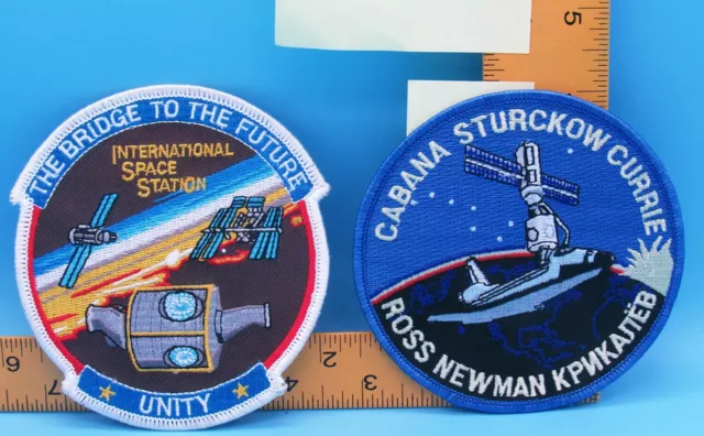 NASA PATCH PAIR vtg STS-88 Space Shuttle ENDEAVOUR Cabana Currie UNITY ISS