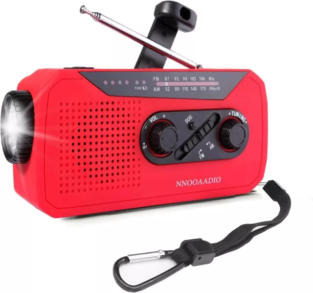Portable Radio Solar Crank/Wind up AM/FM 2000mAh Power Bank Flashlight SOS Alarm