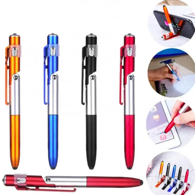 4 In 1 Multifunctional Ballpoint Pen Mobile Phone Stand Holder Folding LED Light