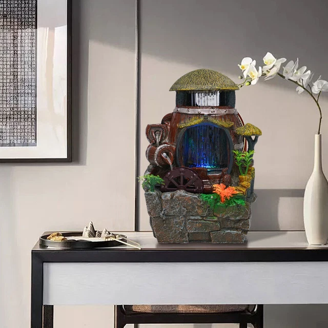 INDOOR WATER FOUNTAIN LED Light Tabletop Waterfall Feng Shui Decor