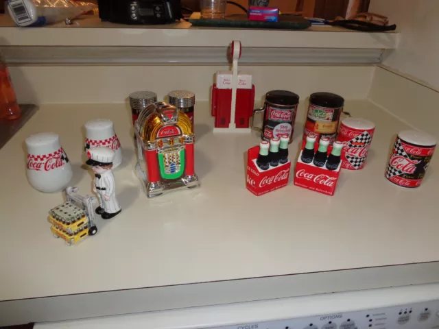 Vintage 1990's Coca Cola Coke Glass Salt & Pepper Shaker Lot 8 Sets