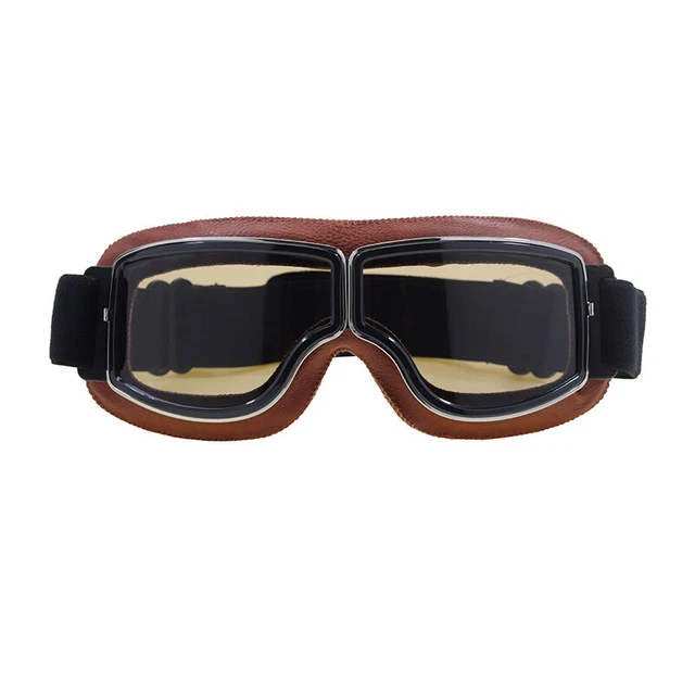 Steampunk Aviator Goggles - Black Leather Motorcycle Flying Pilot Biker Eyewear, Vintage Style