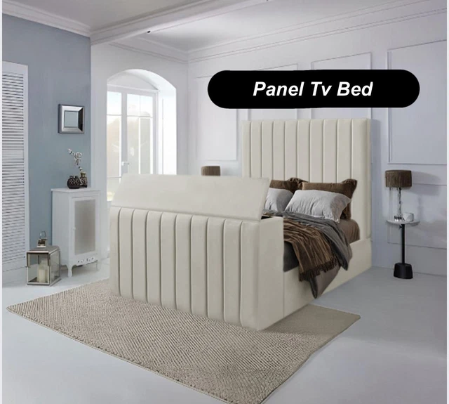 PLUSH VELVET UPHOLSTERED TV Bed with RemoteControlled Lift Mechanism