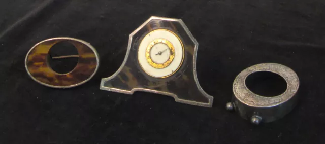 Job Lot, 3 sterling silver clock cases/frames, easel, boudoir restoration repair