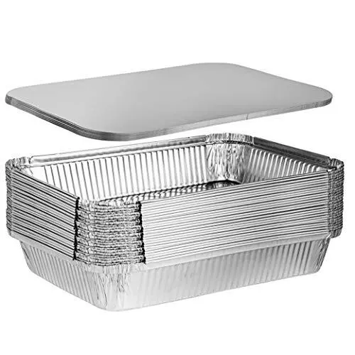 Disposable 4 LB Aluminum Takeout Tin Foil Oblong Baking Pans 12'' X 8'' X 2''...