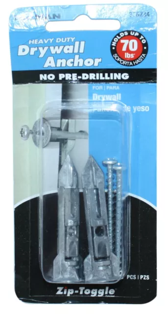 Hillman Zip Toggle - Drywall Anchor Kit - 2 Pack - 70 LBS Max, 6x2 Screws INC