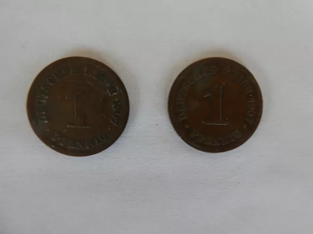 Münzen: Deutsches Reich 1907:  1 Reichspfennig (D) (2 Stk.) - Set 18