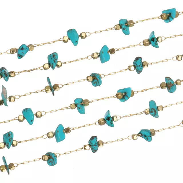 1Pcs 1 Yards Crystal Gemstone Brass Chain Necklace Chains Bulk (Teal, Gold)