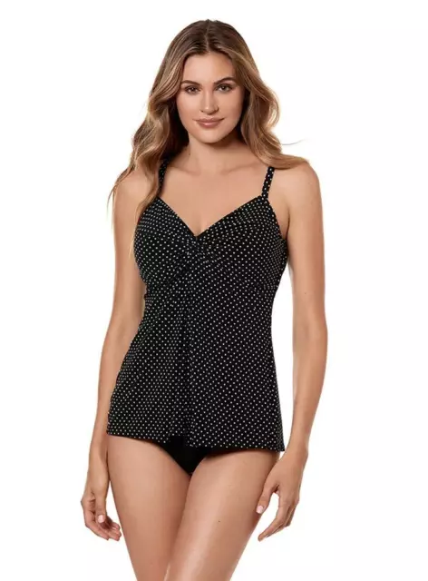 $118 Miraclesuit Love Knot Full Support Underwire Tankini Top Black Size 8