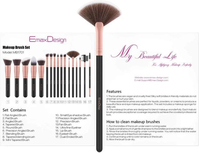 Pennelli Make Up EmaxDesign 17 pezzi Set di pennelli per trucco Fondotinta Cipri 7