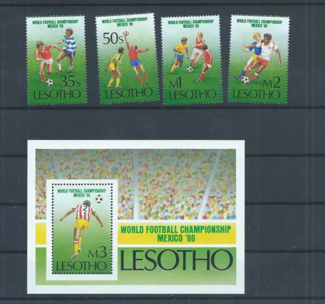 Lesotho stamps 1986 World Cup Football plus minisheet MH SG 686 - MS 690 (N409)