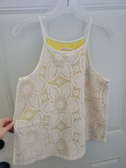 Anthropologie Womens Crochet Sun Flower Tank Top Shirt Small Medium Yellow White