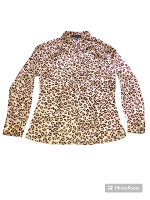 RARE Guess leopard print button up Size S Thin silk? Guess Los Angeles Button Up