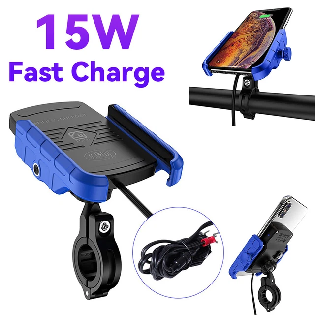 Motorcycle GPS Cell Phone Mount Holder Wireless USB Charger 15W Fast Charging BU