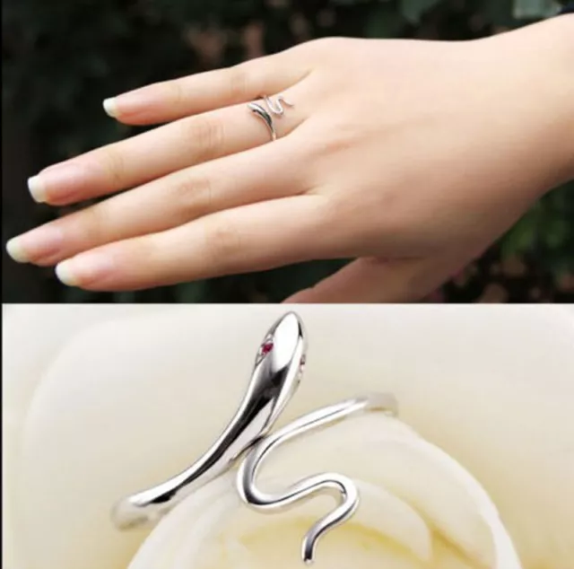 BEST Sterling Silver plated Lady Ring Finger Opening Adjustable Snake.-lm