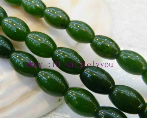 Neuf 10 x 14 mm pierres précieuses en forme de riz émeraude verte perles en vrac 15'' AAA