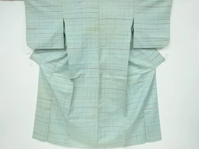 6517470: Japanese Kimono / Antique Hitoe Kimono / Fushi Tsumugi / Woven Grid