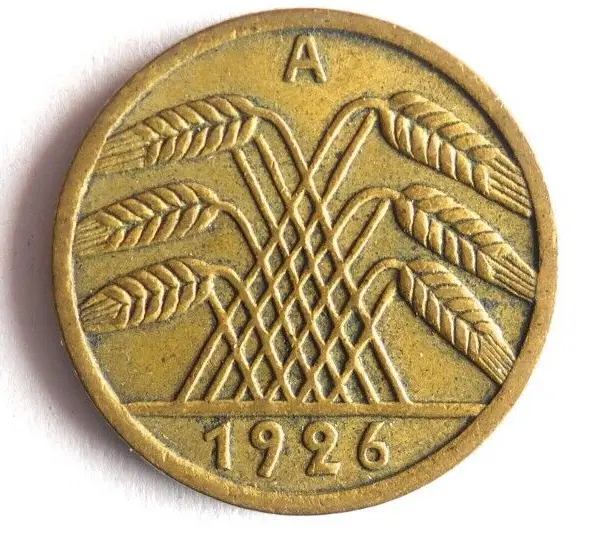 1926 WEIMAR GERMAY 5 REICHSPFENNIG- Excellent Coin German Bin #21