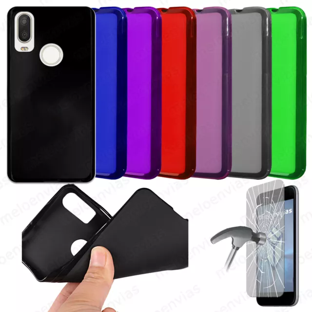 Funda + CRISTAL TEMPLADO BQ AQUARIS X2 / X2 PRO Silicona Gel TPU Mate Colores