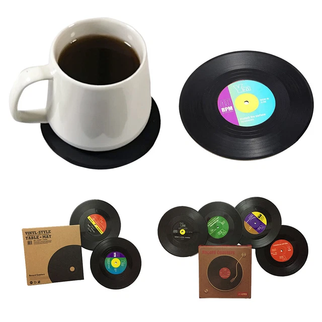 1 juego de tazas resistente al calor tapete creativo disco de vinilo café montaña rusa mantel de mesa