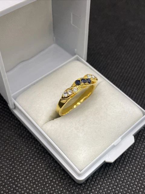 Bague Ancienne Alliance Plaqué Or 18k (750/1000) Avec Pierre Bleue - Créateur - Occasion